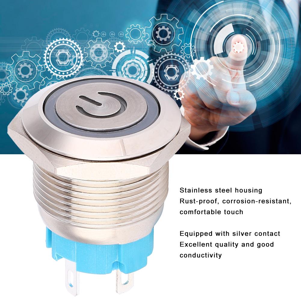 2pcs 12 24VDC Push Button Switch 19mm Round 4PIN Self Reset Switch with Light Power PatternWhite