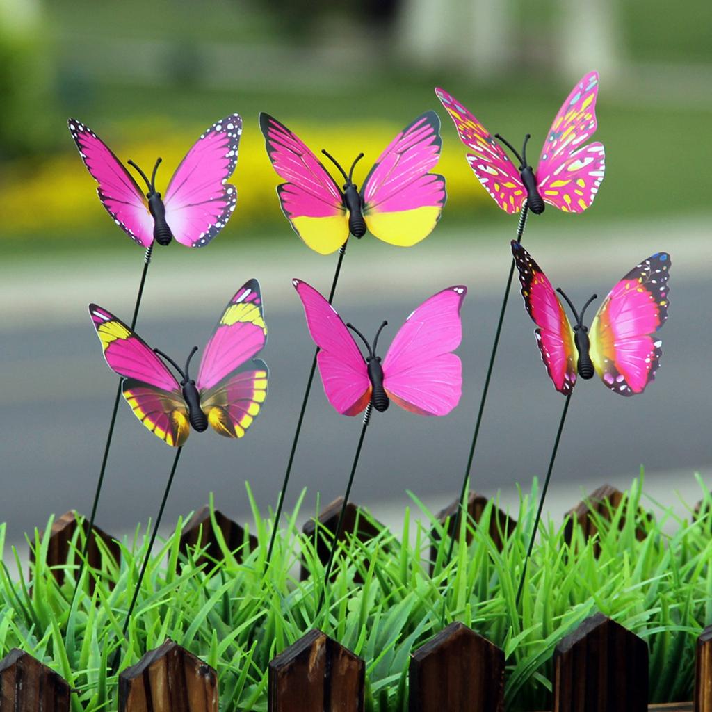 50 Stück Schmetterlingsstecker - Wasserdichte Garten-Schmetterlingsdekorationen für Hof, Innen- und Außenbereich, Terrasse, Blumentöpfe, Blumenbeete (Zufällige Farben)