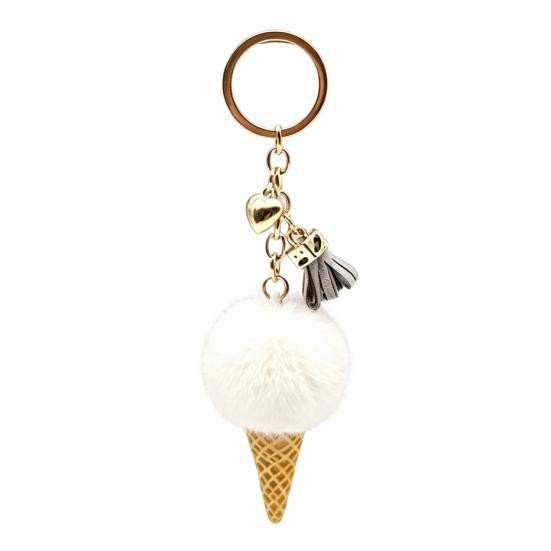Ice Cream Pendant with Metal Ring Plush Keychain for Backpacks, Fluffy Cone Backpack Decoration Bag Charm, Decorative Women