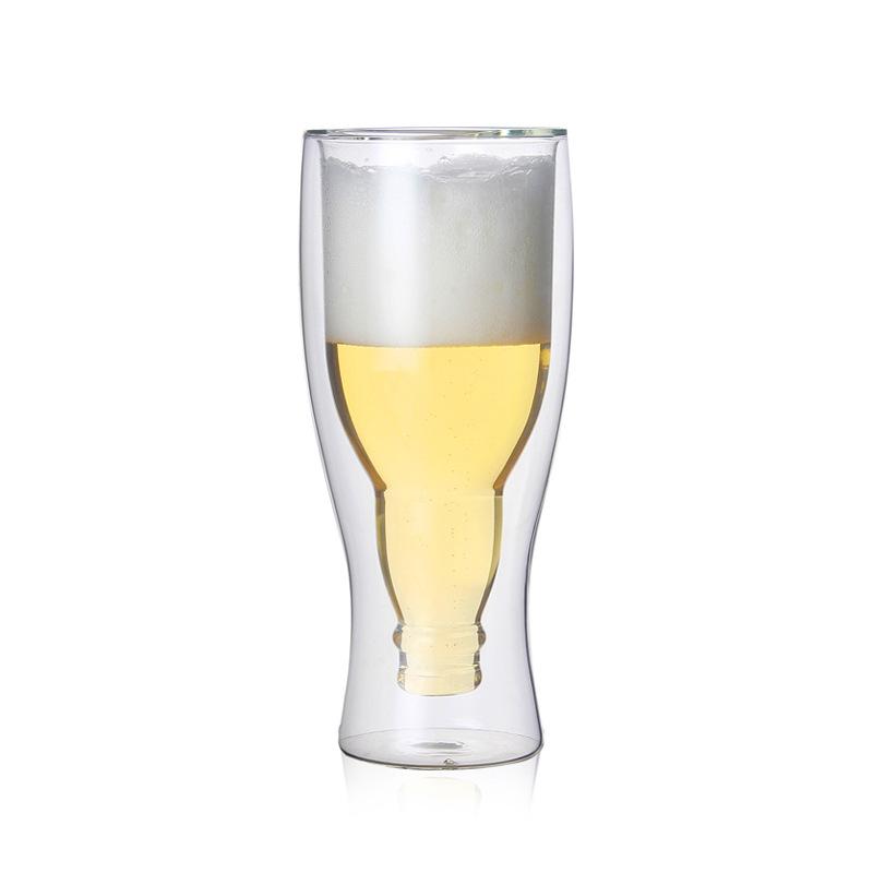 Hohes Borosilikat-Doppelwand-Glas Bierbecher kreativer Klapp-Bierkrug Haushalts-Getränkeglas Doppelwandiges Glas