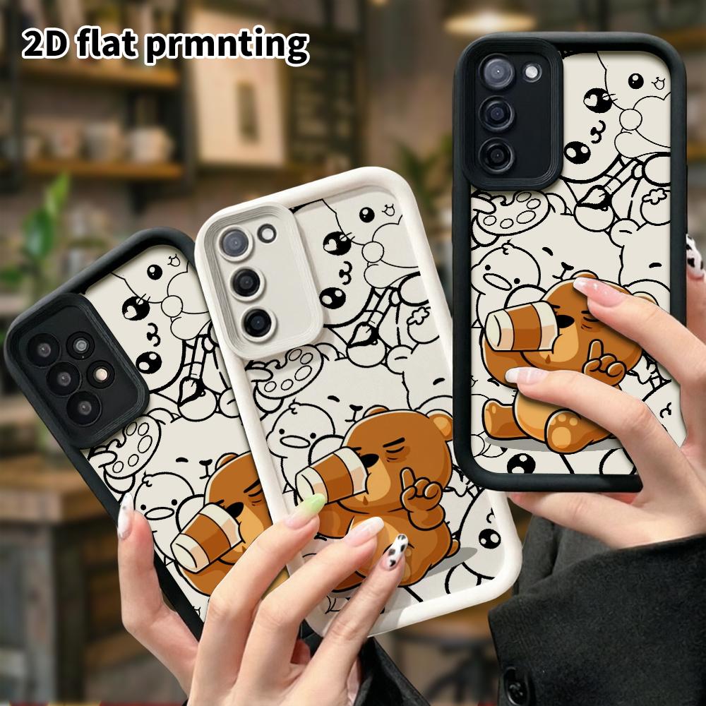 Phone Case: 2D flat, fits Samsung Galaxy A34 A35 M05 M06 S20 S22 S21 FE Plus 5G; a little brown bear drinking, perfect Christmas and Halloween holiday