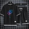 Men's Sets Waffle Summer Casual T Shirt + Shorts Suit Basketball Tracksuit Letter Print Solid Color Tracksuit Loose Suit