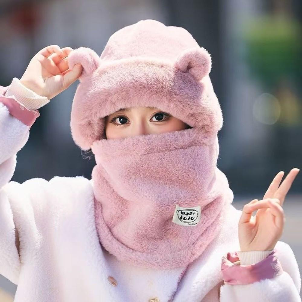 Plush Winter Integrated Scarf Cap 4 in 1 Pullover Mask Cap Fashion Cold Proof Scarf  Outdoor