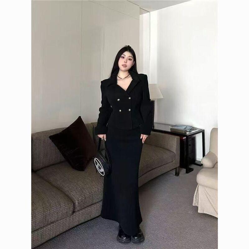 Plus Size Womens Corduroy Suit Set - Elegant Two-Piece Outfit Winter Stylish Office Chic With Beaded Detail