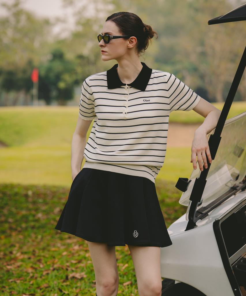 OBER GOLF Summer Striped Polo Knit (Black)