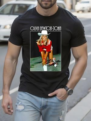 Black Cotton Tshirt for All Seasons Featuring Olivia Newt...