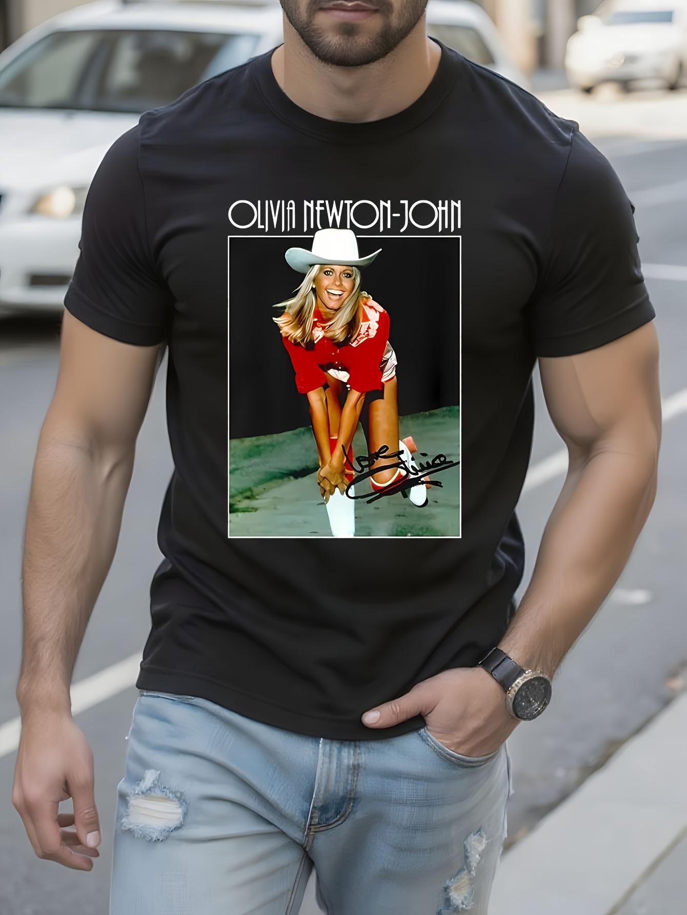 Black Cotton Tshirt for All Seasons Featuring Olivia Newt... L