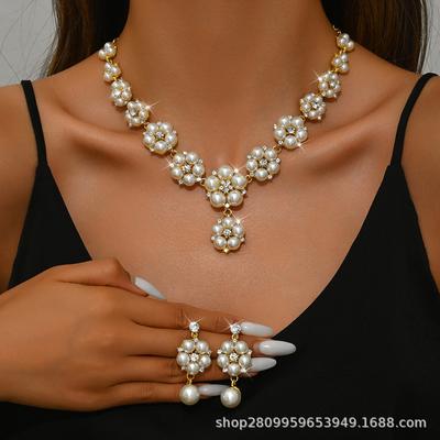Pearl Necklace Earrings Two-piece Set Bridal Retro High-end Design, Wedding Party Studio 2448