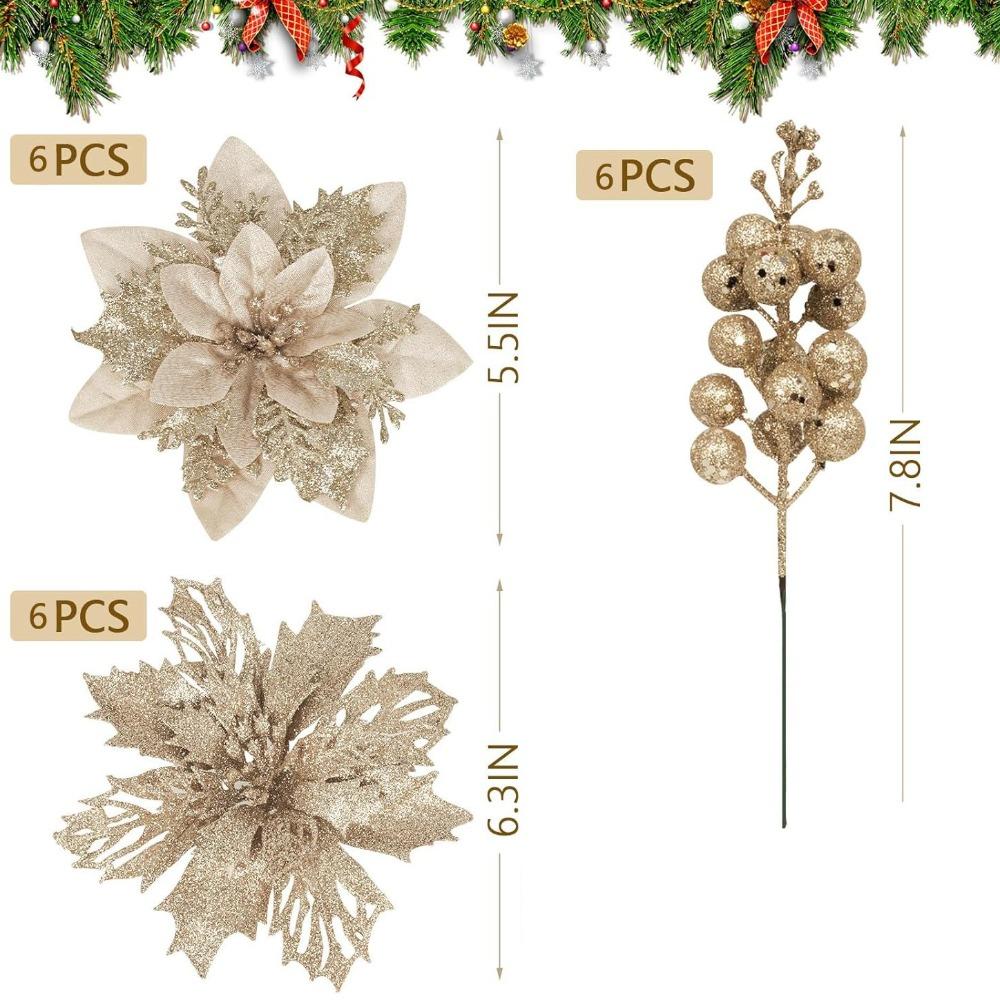 

A Set Three Floors Artificial Flowers Sequins Sparkling Berry Bouquet Glitter Multiple Colors Available золотий