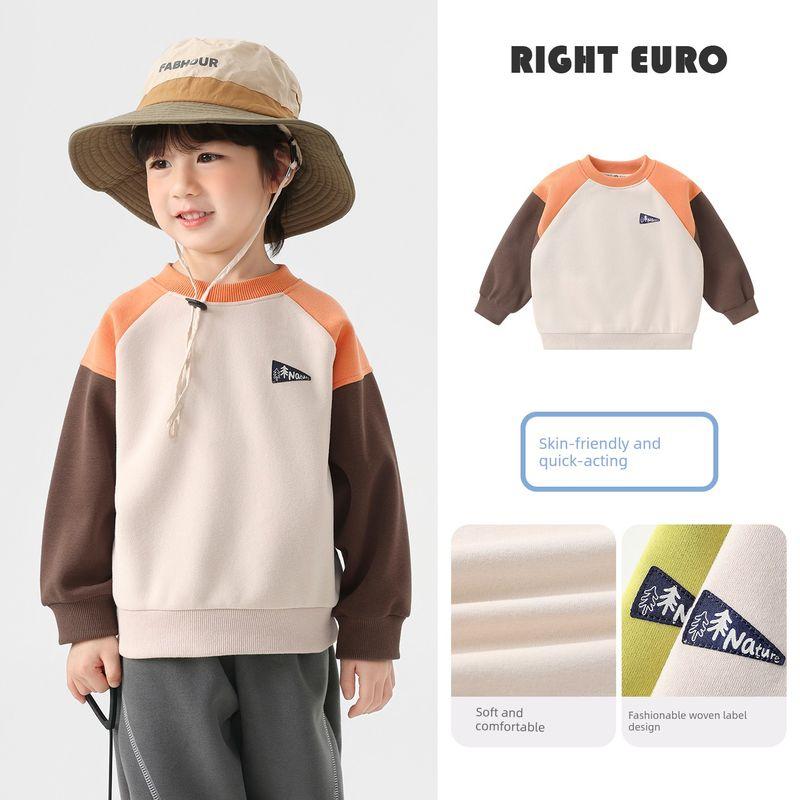 Right European Style Boys Round Neck Loose Sweatshirt Children s Spring and Autumn Top 2026 New Children s Clothing Baby Casual Style Clothing Beige 140