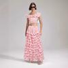 Elegante Completo Estate 2024 con Top a Scollo Quadrato e Gonna Lunga a Strati per Donna