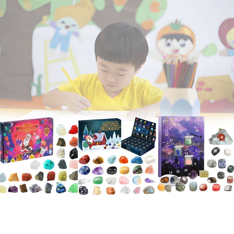 Christmas Advent Calendar Natural Crystal Gemstones Collection Box 24 Days Count