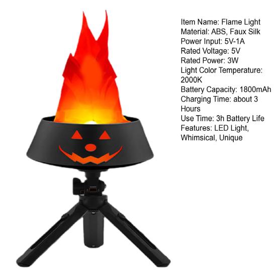 Halloween Flame Light LED Flame Pumpkin Lamp with Tripod Stand for Halloween Indoor Outdoor Decoration