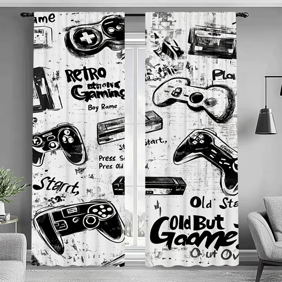 2PCS Digital Printed Curtains, Ink Game