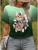Süße Kätzchen T-Shirts Kawaii Katze 3D-Druck Sommer Damen Rundhals Kurzarm T-Shirt Harajuku Tees Y2k Tops Damenbekleidung