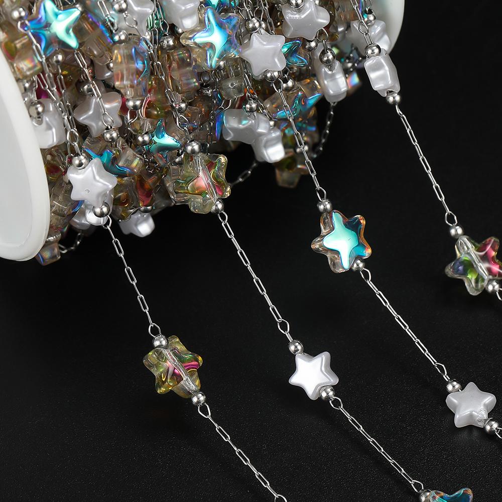 

1Meter/Pack Stainless Steel 6.5*7mm Star Shape Beads Gold Color Chains for DIY Necklace Bracelet Jewelry Making Accessories