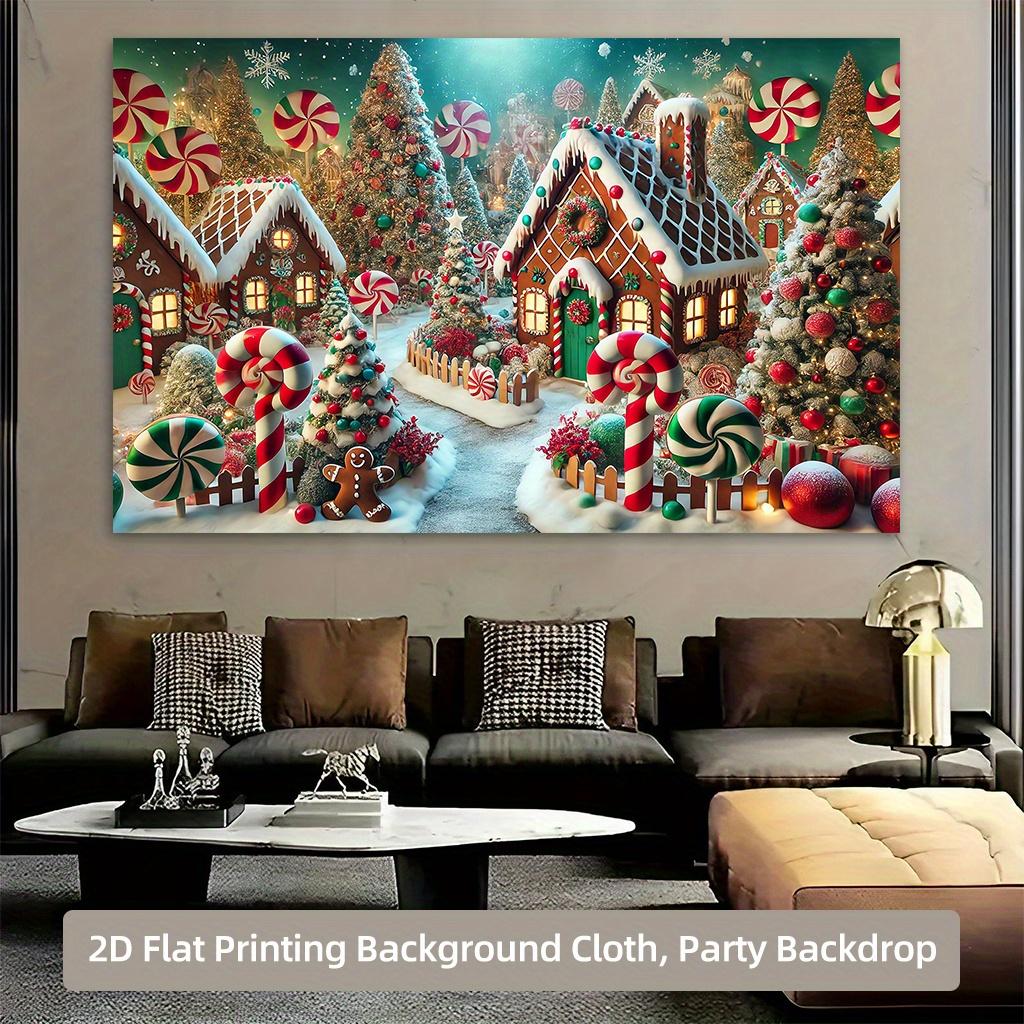 2D Flat 2D Flat Printing Background Banner Christmas Candy Gingerbread Village Background Cloth Multi-purpose Polyester