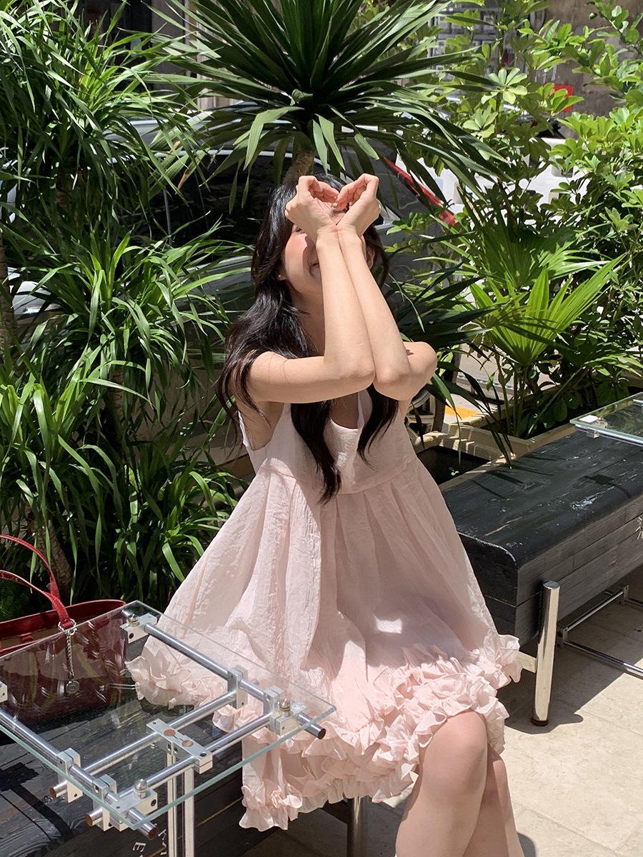 

Xin Bang Bang Lace Vest Doll Dress - Summer Chic Sweet Tea Double Layer Design Model Wears M розовый