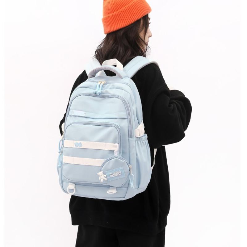 New Trendy Nylon Primary School Students School Bag Simple Solid Color Waterproof Unisex Backpacks Large Capacity Junior High School Student Book Bags