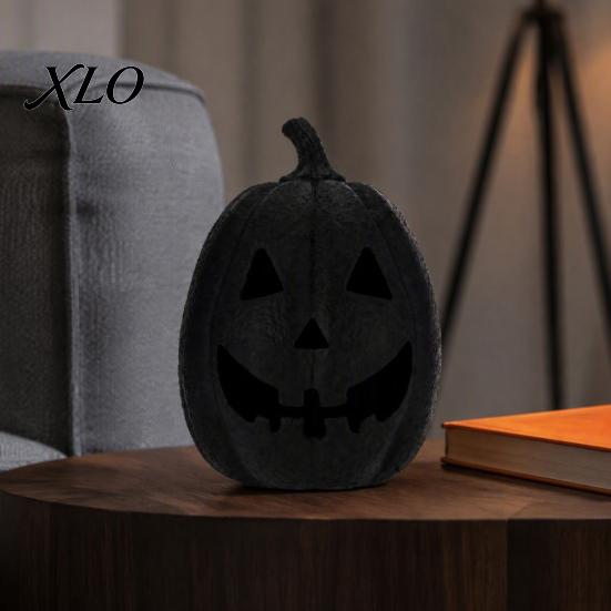 Durable Seasonal Table Centerpiece Halloween Pumpkin Figurine, Black Resin Spooky Face Sculpture, Reusable Decor Gothic Tabletop for Home Mantel
