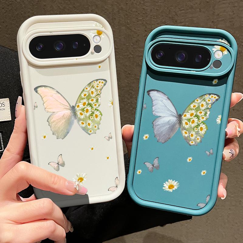 Fresh Daisy Flower Butterfly Pattern Soft TPU Phone Case For Google Pixel 9 Pro XL 8 Pro 8A Lens Protection Matte Shockproof Bumper Cover