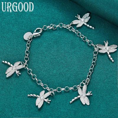 925 Sterling Silver Dragonfly Pendant Bracelet Party Gift Romantic Jewelry