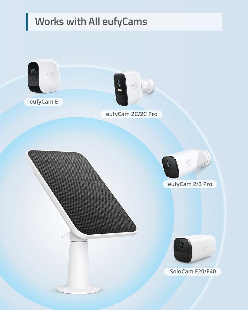 eufy Security Certified eufyCam Solar Compatible with Continuous Power Solar IP65 for Outdoor Surveillance and Camera Charging Panel, eufyCam, Supply,