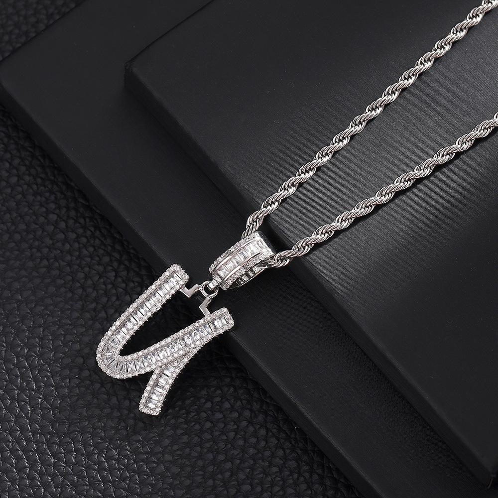 Hip Hop Letter Pendant Zircon Necklace Popular Instagram Personalized Accessory Niche Design Men's and Women's Pendant Necklace