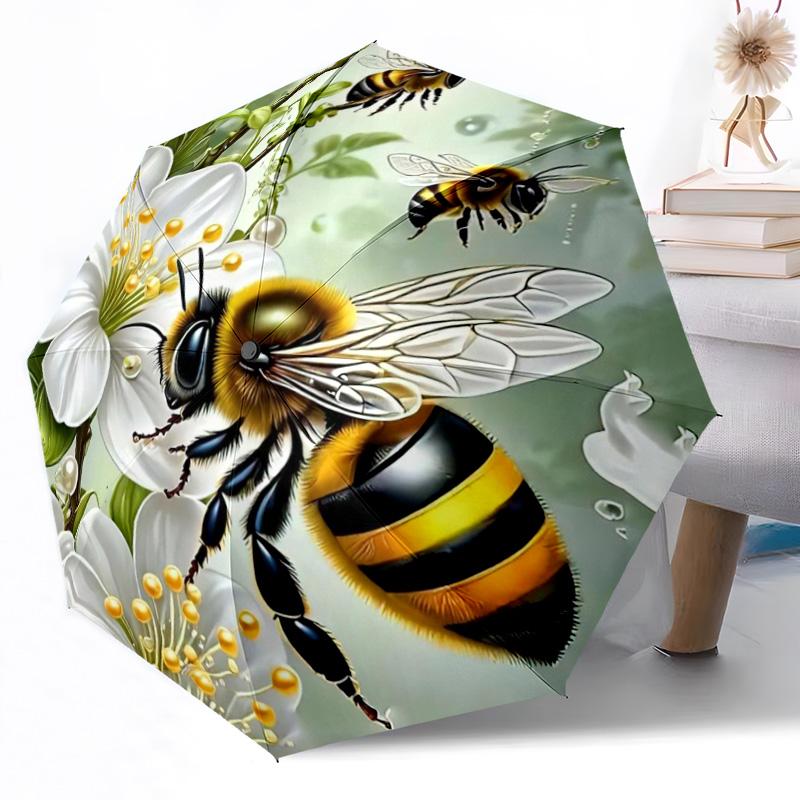 Bee and Floral Mandala Outdoor Automatic Umbrella Retractable Design with 8-Rib Durability Lightweight Perfect Gift for Friends Family