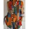 Chemise à motif géométrique pour femme Printemps Automne Femme Dame de bureau Boutonnée Col rabattu Chemises