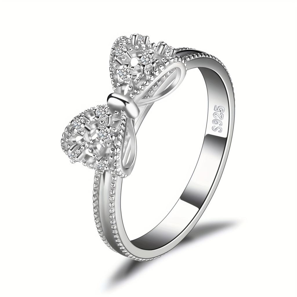 Pure silver simple and elegant bow design decorative women's ring, suitable as a gift for girls on dates, for daily decoration, exquisite jewelry