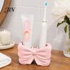 Double Hole Bathroom Holder 3D Printed Bow Toothbrush Holder, Adhesive Cup with Dual Holes for Toothpaste Storage Rack & Toothpaste, Cute Organizer