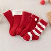 5Paits Cotton New Year Red Socks Stripe Good Luck Baby Plush Red Socks Infant Hosiery Floor Socks Toddle Tube Socks Baby Socks