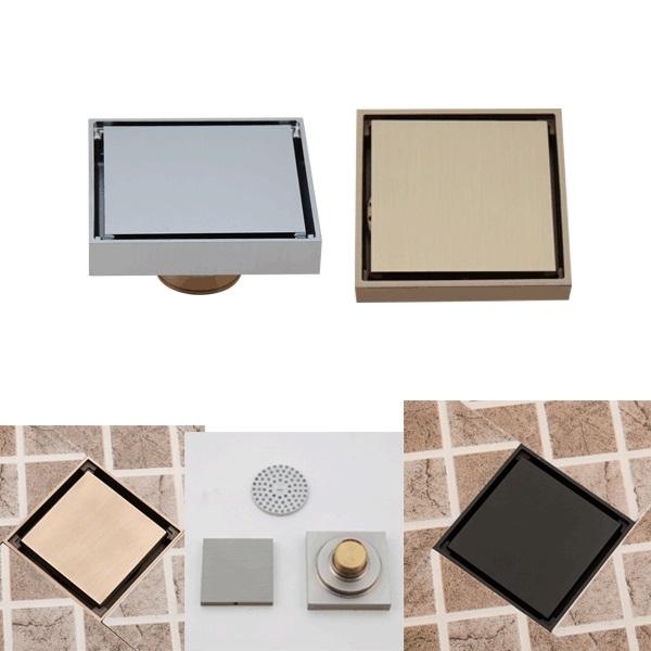 JIENI Dreno de Chão Quadrado 4 Polegadas Preto Fosco para Água de Banho Inserção de Azulejo Metal de Aço Inoxidável Polido Moderno para Casa Hotel