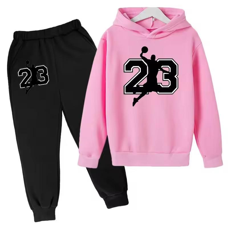 Autumn Winter Basketball #23 Silhouette Printed Hoodies Sweatpants Set Fashionable Casual Warm Sports Long Sleeved Pants Men's Sport Wear