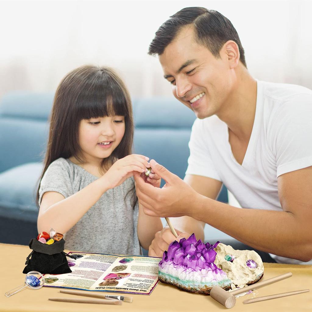 XXTOYS Edelstein Ausgrabungsset Spielzeug Kristallentdeckung Weihnachtsgeschenk Kristallabbau Erzprobe Amethyst 18-teiliges Set Kinder Geologie Geschenk