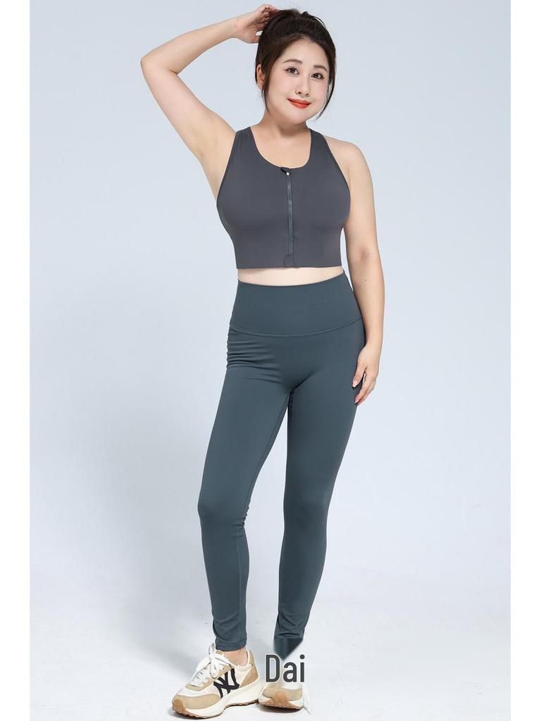 High Waist Tummy Control Sports Bra with Front Zipper, Longline Design, Full Coverage, High Impact Support, and Adjustable Straps.