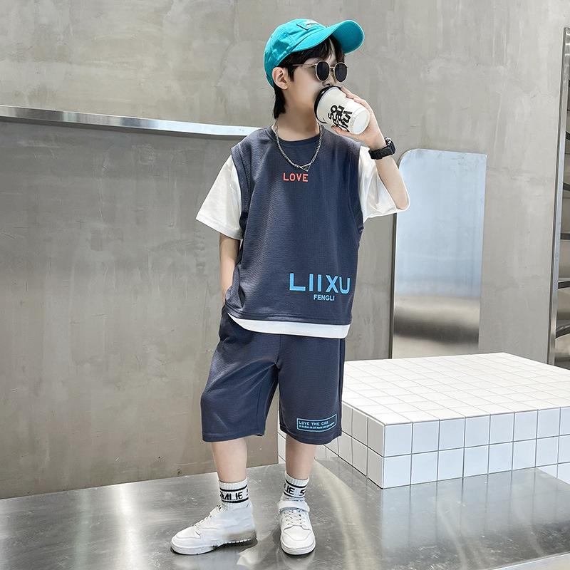 

Летний костюм для мальчиков-младших, детская мода, шорты с коротким рукавом в стиле пэчворк, спортивный костюм, одежда для детей 3–14 лет 120