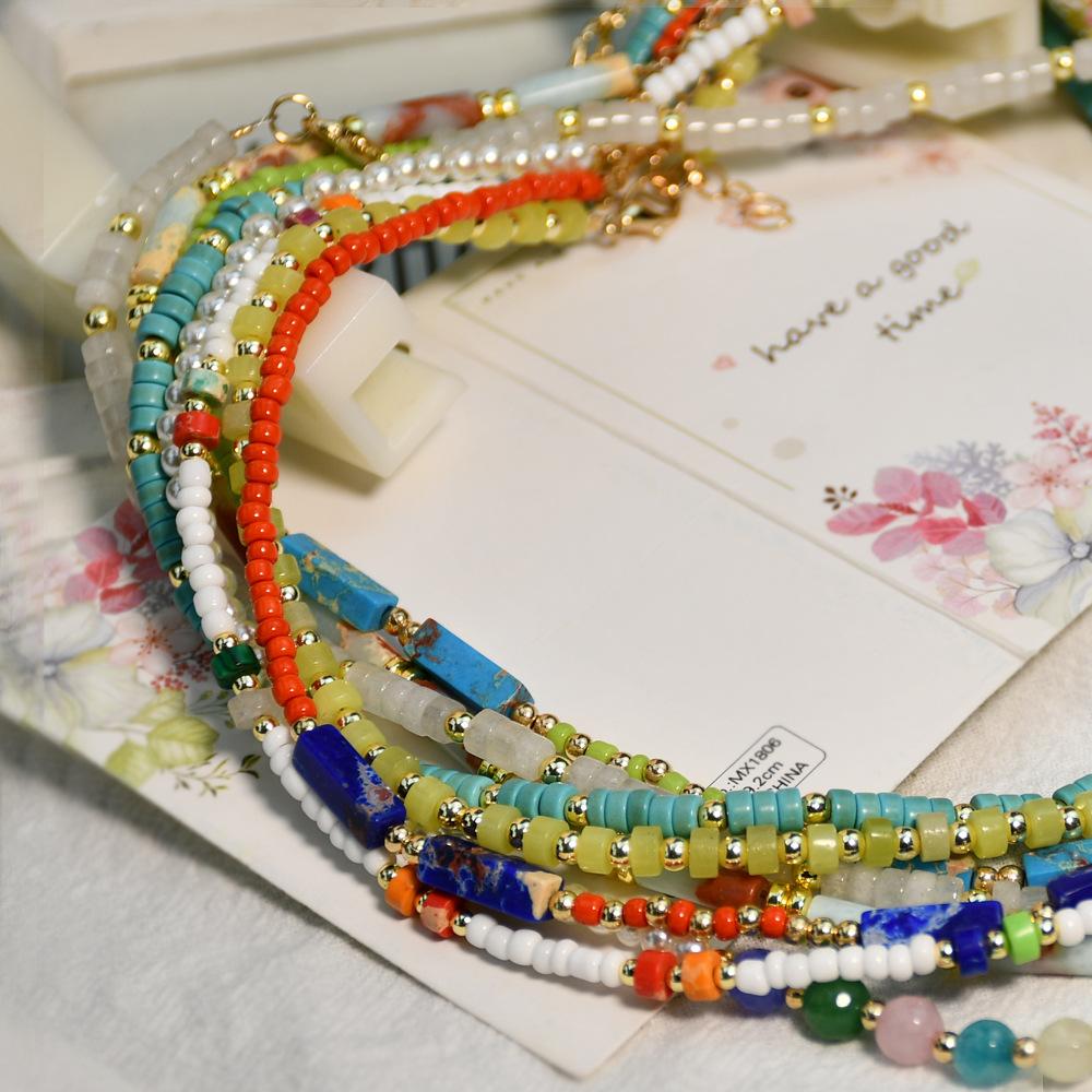 Handmade Beaded Necklace Versatile Women's Colorful Agate Multiple Layered Collar Chains
