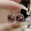 New Korean Crystal Dangle Earrings for Women Small Earrings Gold Buckle Square Pendants Drop Earrings Purple Pink Earings