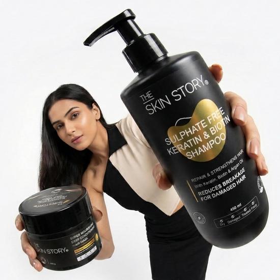 The Skin Story Shampoo and Mask Deep Conditioning Combo | Sulphate Free Keratin Shampoo 450ml | Deep Conditioning Hair Mask 200g | For Dry Frizzy Hair