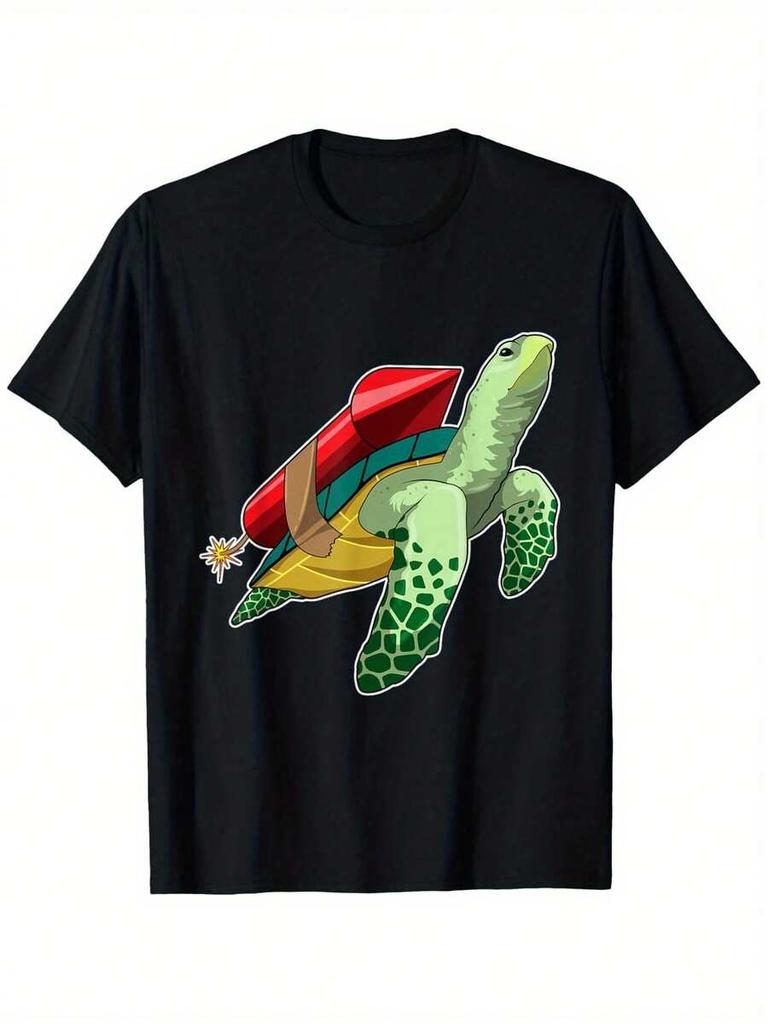 Soft Touch Unisex T-Shirt With Playful Turtle Print Regular Fit Round Neck Casual Tee For Unisex