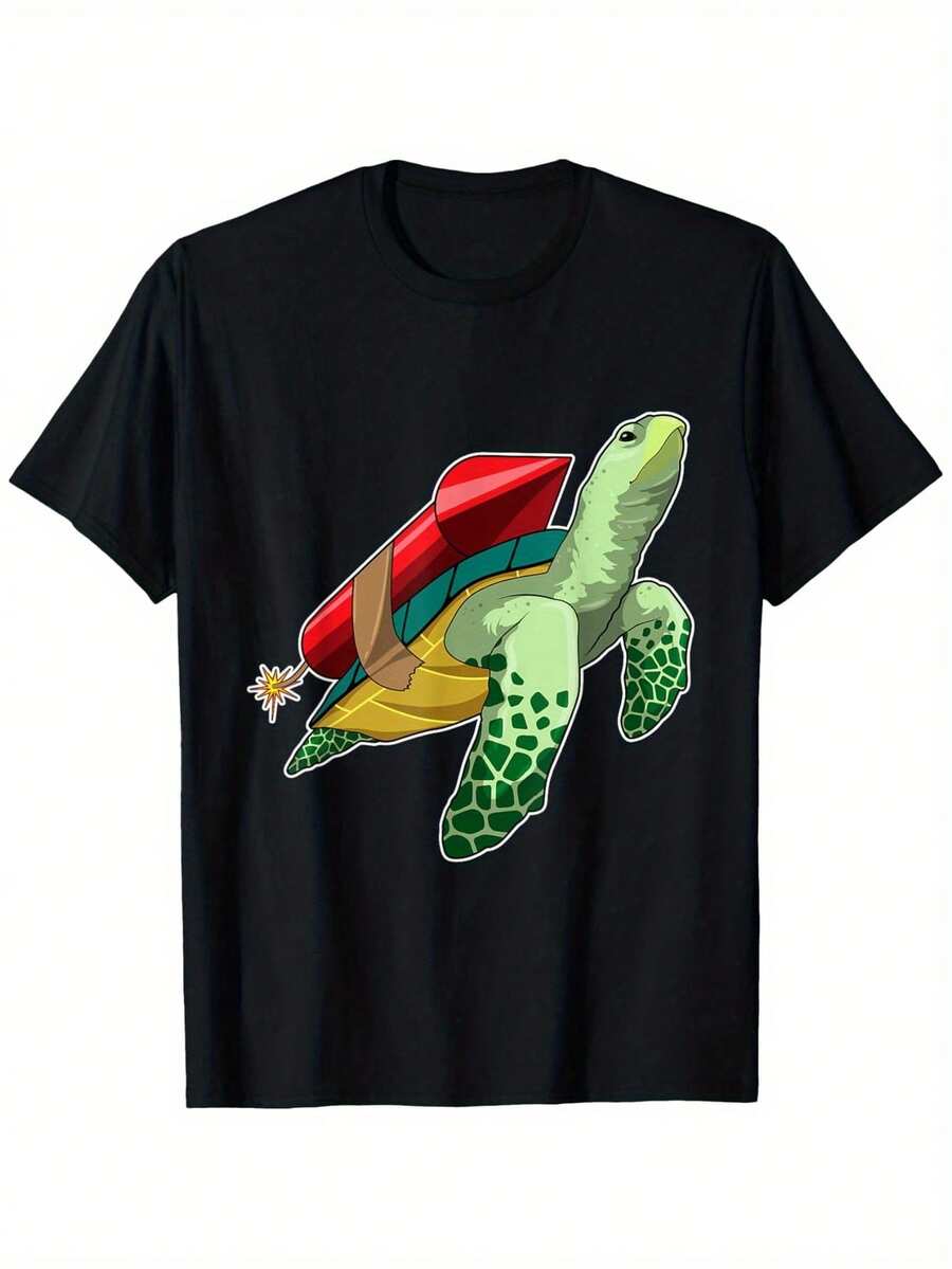 

Soft Touch Unisex T-Shirt With Playful Turtle Print Regular Fit Round Neck Casual Tee For Unisex L