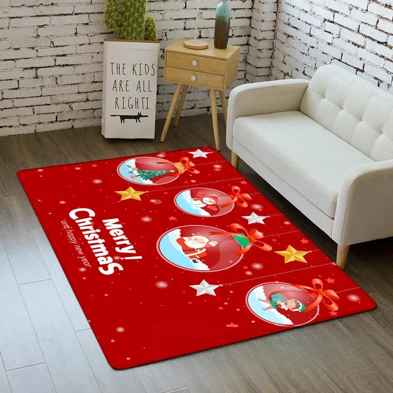 Christmas Santa Claus Rug Carpet Mat for Living Room Home Decoration Merry Christmas with Tree Ornament Candy Cane Snowflake
