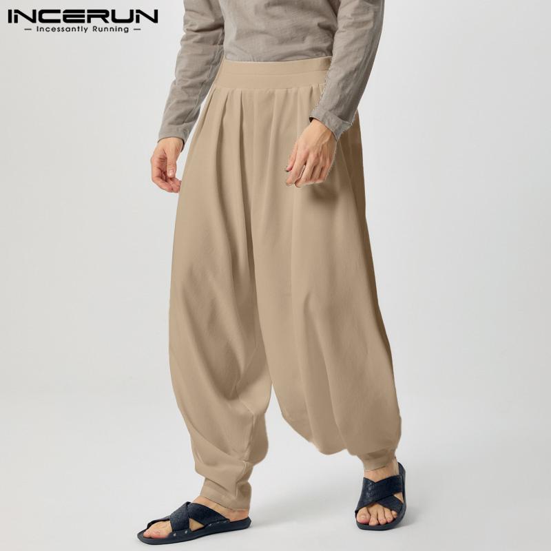 

INCERUN Мужские тонкие брюки-шаровары с заниженным шаговым швом, длинные, с высокой талией, мешковатые брюки 4XL хаки