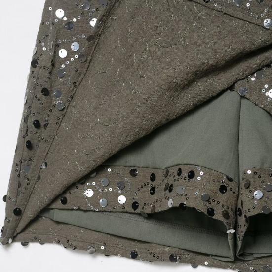 Women Sequins Mini Skirt with Cross Front Twist Detail Side Slit Hidden Zipper Closure Nightclub Short Skirt