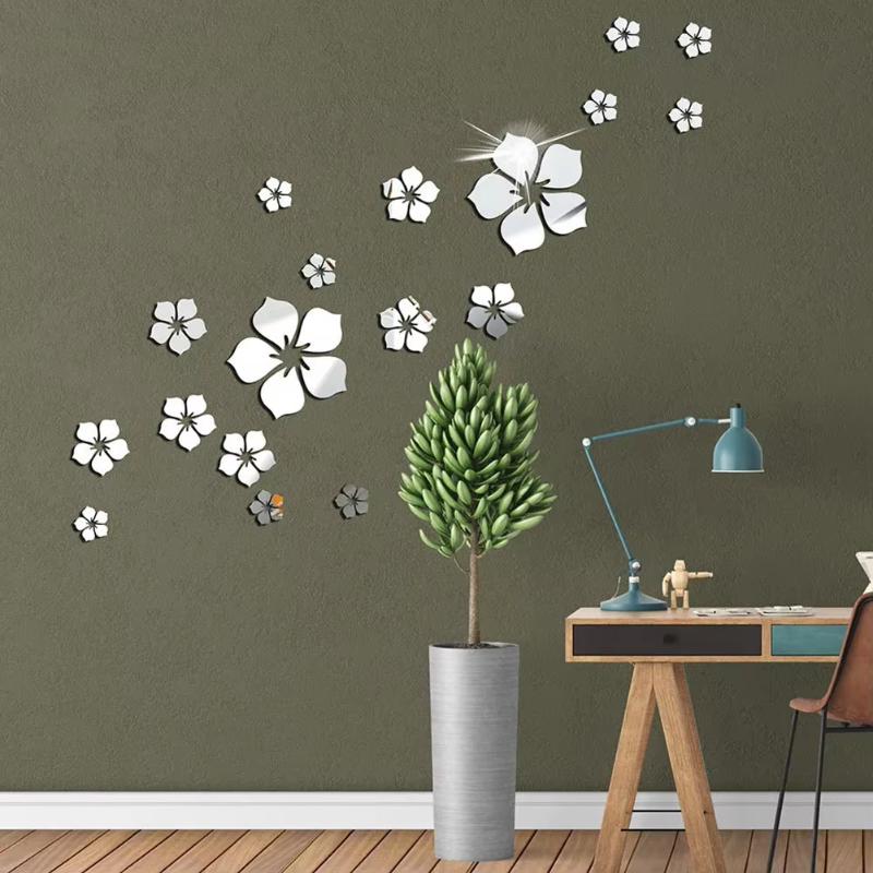 3D Blumen Acryl Spiegel Wandaufkleber 18 Stück Abnehmbare Spurlos Aufkleber für Schlafzimmer TV Sofa Hintergrund Wanddekoration