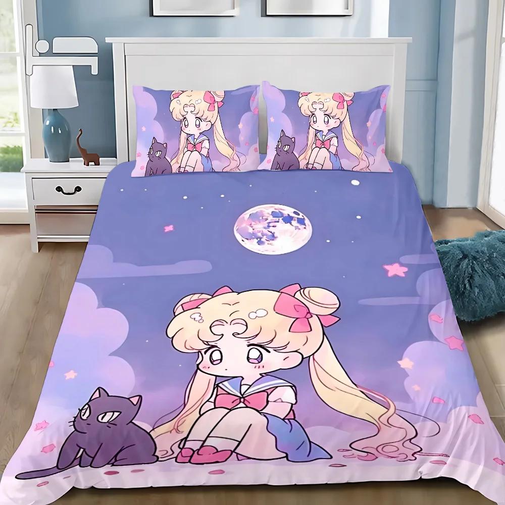 

S-Sailor M-Moons Декор для спальні для дорослих хлопчиків і дівчаток Односпальний Двоспальний Великий розмір Підковдра Наволочка Постільна білизна Японське аніме Милий EU Single(135x200cm)