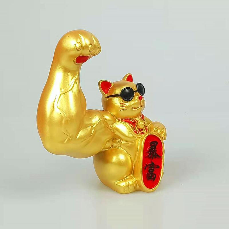 1Pcs Muscle Arm Lucky Cat Ornament Gifts Home Decoration Vigorous Cat Statue