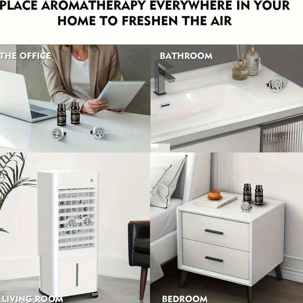 Car Aromatherapy Essential Oil Diffuser - Stainless Steel Vent Clip Air Freshener with 10 Refill Pads